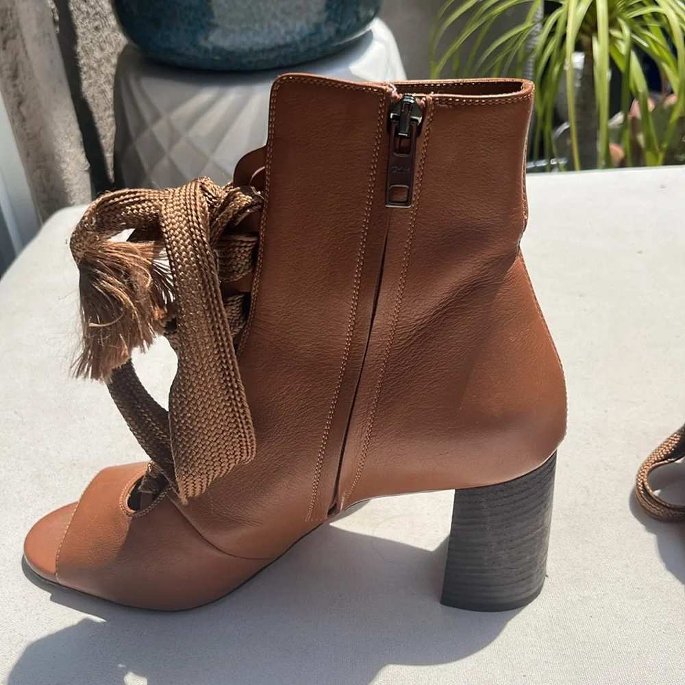 Chloe Brown Ankle Boots with Lace Detail - Picture 4 of 10
